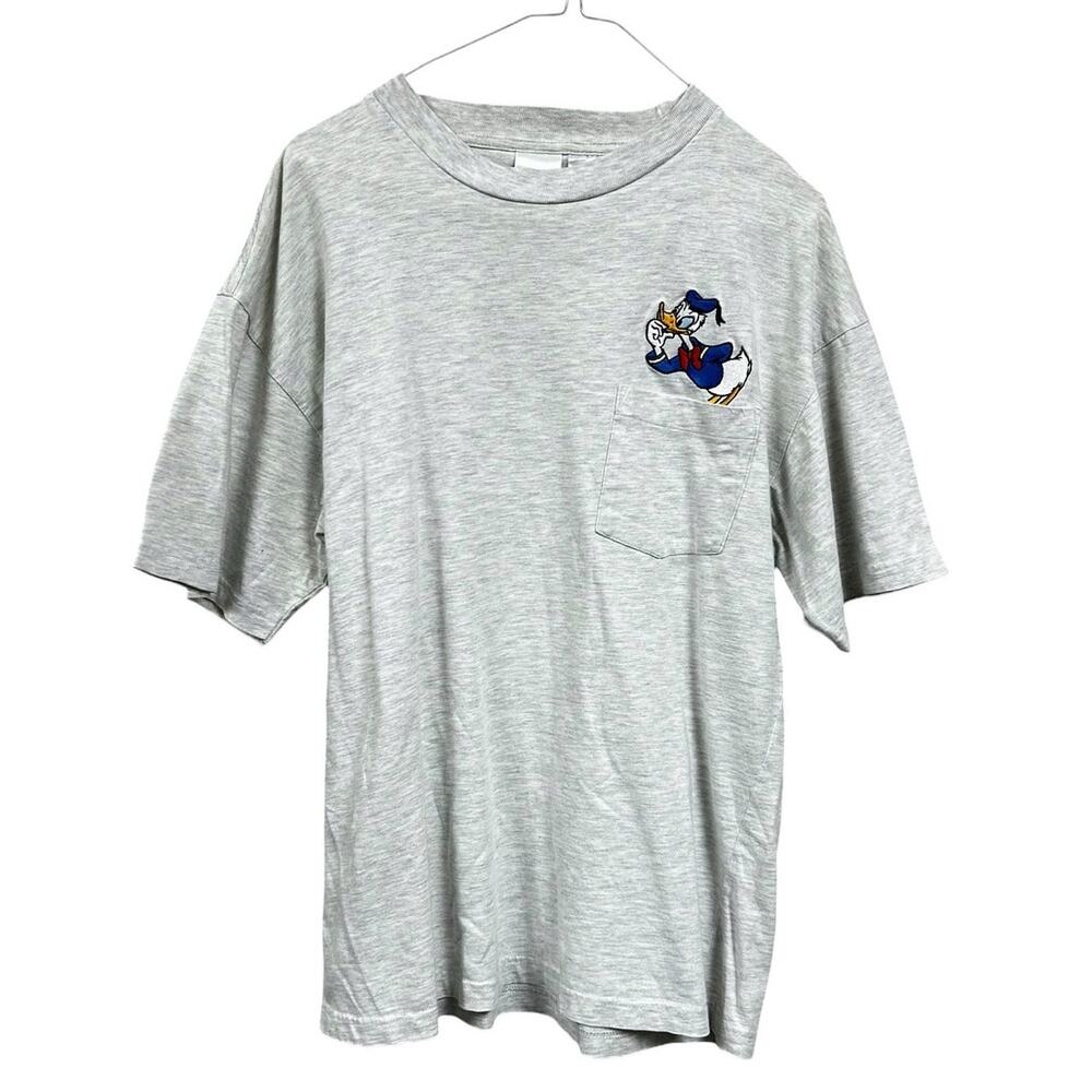 Vintage The Disney Store Gray Donald Duck Cotton Short Sleeve Pocket Tee Large